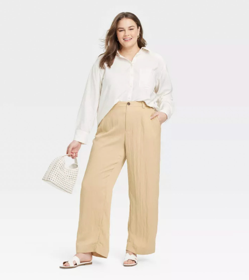 NWT A New Day Women's Beige High-Rise Straight Trousers Size 16
